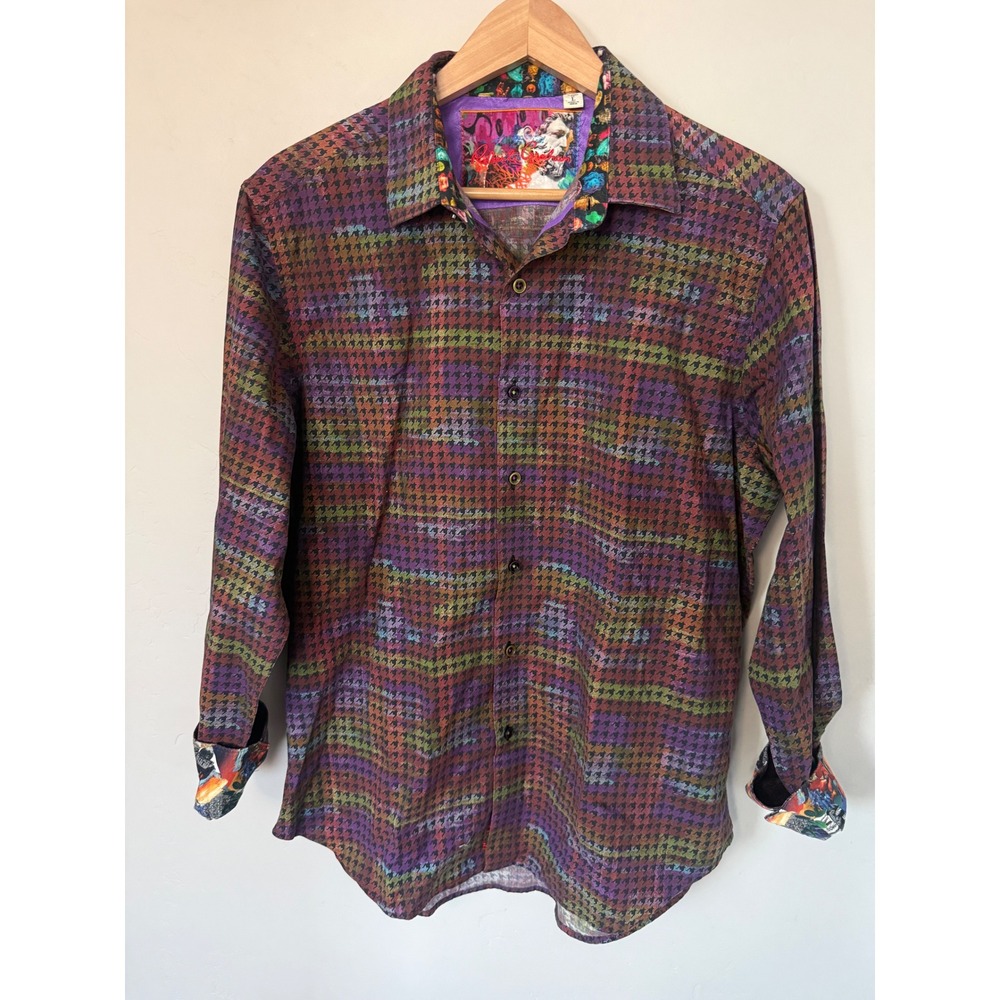 Robert Graham Mens Multi Color Houndstooth Classic Fit Button Down Shirt Large